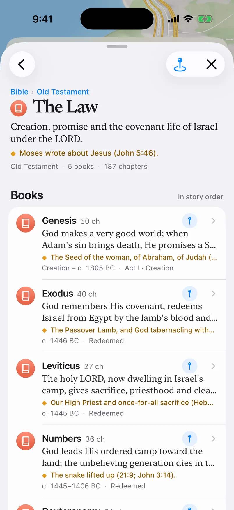 The Outline for The Law: creation, promise and the covenant life of Israel, with its line to Christ, Moses wrote about Jesus (John 5:46), then 5 books and 187 chapters: Genesis, Exodus, Leviticus and Numbers in story order.